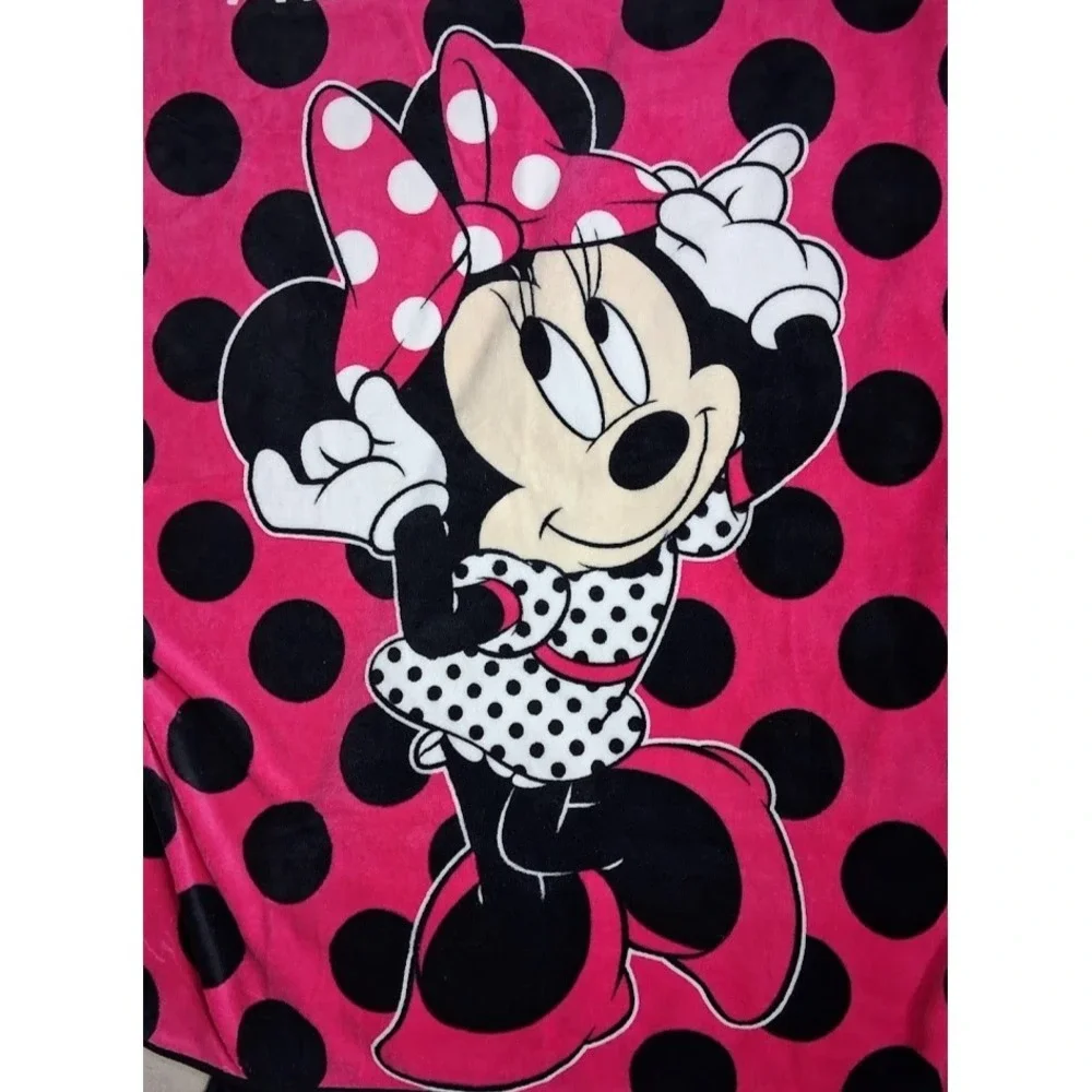 Disney Pink Black Polka Dot Minnie Mouse Fleece Throw Blanket 45x60 Soft Toddler